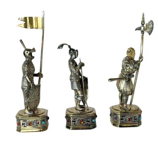 Sterling Silver With Parcel Gilt Medieval Knights, Set of Three For Sale In Tampa - Image 6 of 17