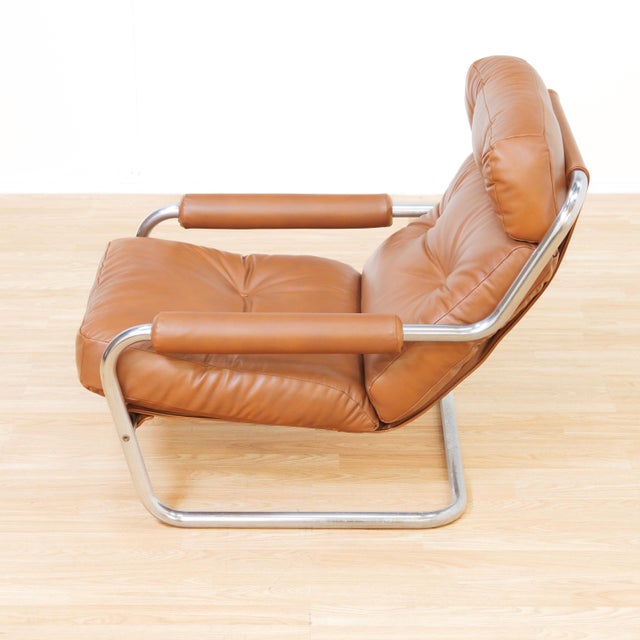 Metal 1970s Post Modern Chrome & Leather Attributed to Jan Des Bouvrie for Gelderland For Sale - Image 7 of 15