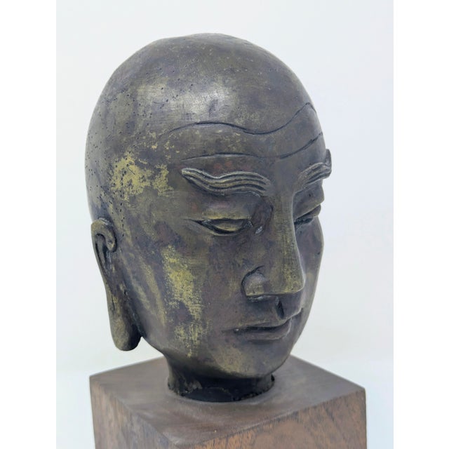 Wood Late 19th Century Chinese Buddhist Bronze Luohan Head For Sale - Image 7 of 9