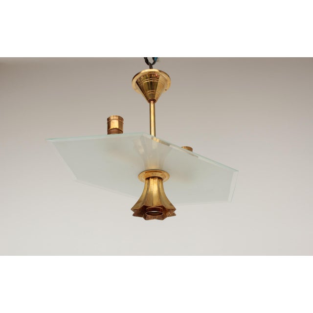 Minimalist Modern Viennese Pendant Lamp in Glass and Brass, 1920s For Sale - Image 12 of 18