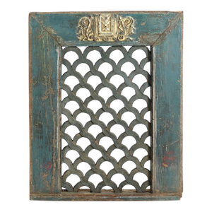 Antique Indian Painted Teakwood Window