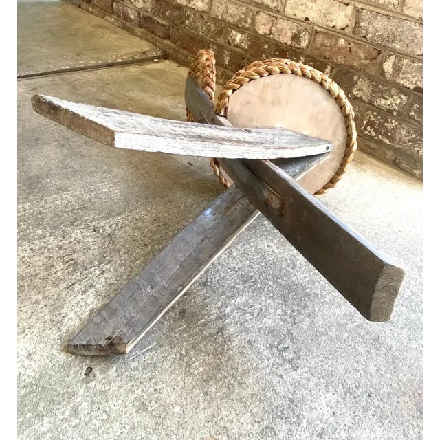 Mid 20th Century Pair of Audoux Minet Tripod Base Chairs With Abaca Seat and Back For Sale - Image 11 of 13