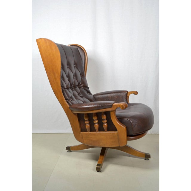 Heywood Wakefield Leather Swivel Chair & Ottoman Chairish