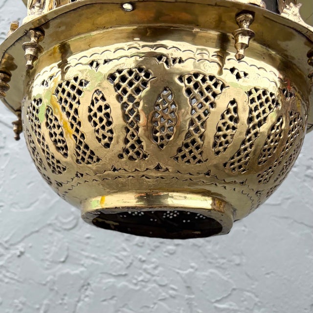 Vintage Moroccan Middle Eastern Style Brass Pendant Lamp For Sale - Image 11 of 11