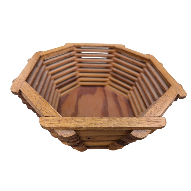 Wood Vintage Popsicle Stick Folk Art Decorative Bowl For Sale - Image 7 of 15