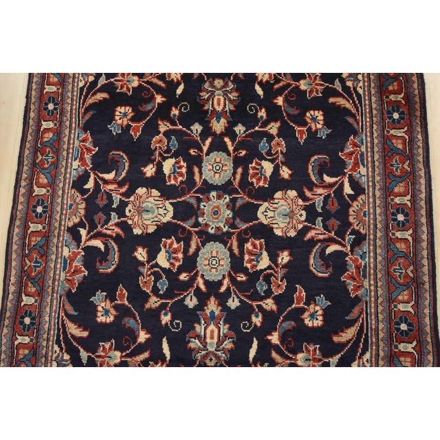 1980s Sarouk Runner 3'7'' X 9'11'' Blue Wool Vintage Traditional Hand-Knotted Rug For Sale - Image 5 of 13