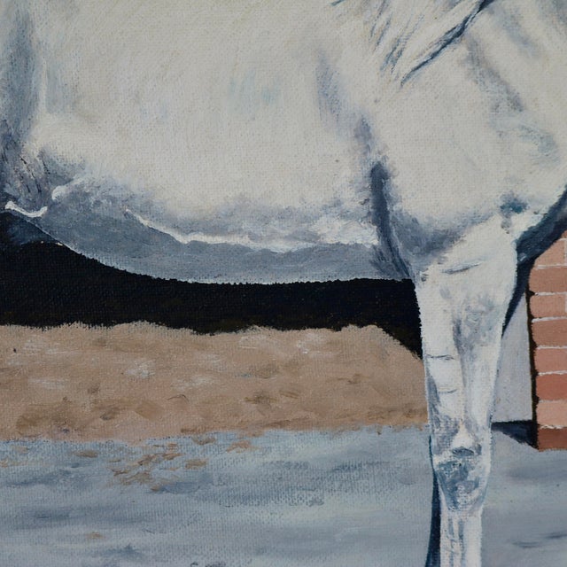 1961 Oil Painting on Board of Arabian Gray Stallion Horse Ibn Julep Framed Signed and Dated For Sale - Image 12 of 13