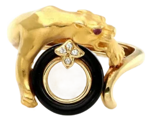 Carrera Y Carrera Panther Ring Diamond Onyx Ruby 18k Yellow Gold Size 5
