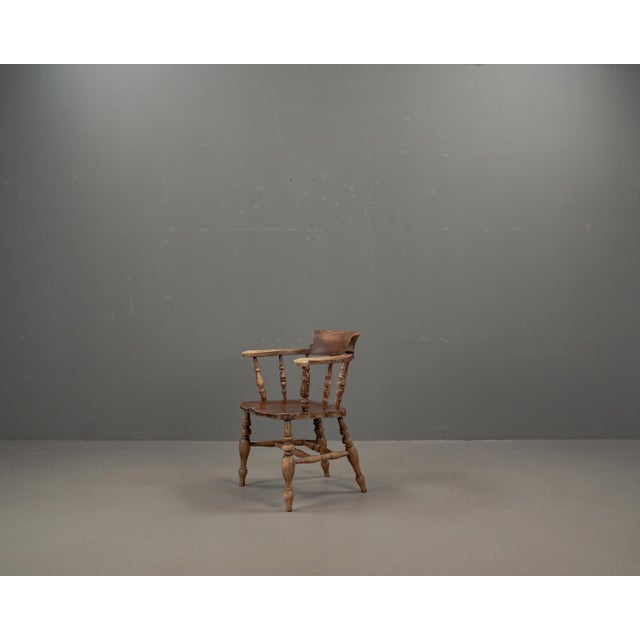Antique English Elm Wood Captains Chair, 1890s For Sale - Image 10 of 18