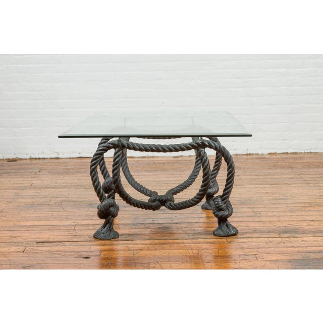 Contemporary Cast Bronze Nautical Rope Maison Jansen Style Coffee Table Base For Sale - Image 9 of 12