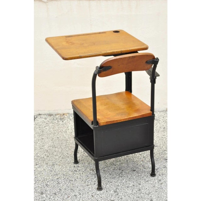 Antique American Industrial Iron and Maple Childs School Writing Desk For Sale - Image 10 of 12