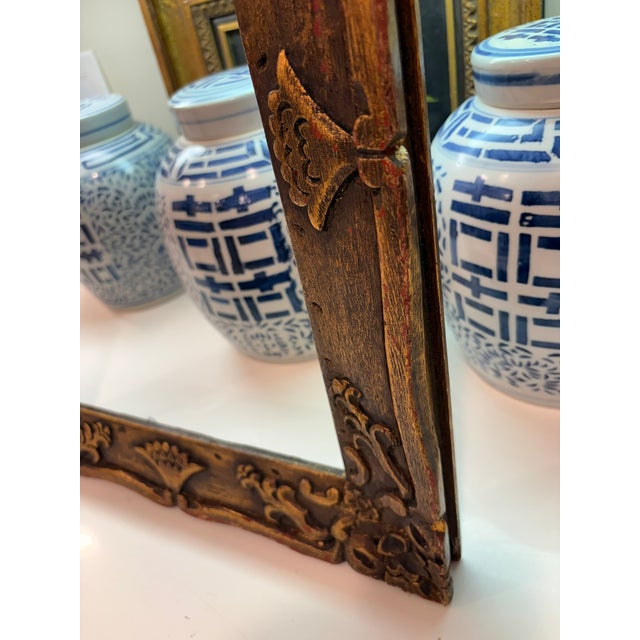 Brown Vintage Hand Carved Wood Picture Frame With Folk Floral Motifs For Sale - Image 8 of 18