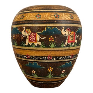 Vintage Hand-Painted Elephant Decorative Vase / Pot – Heavy 3.3 LBS For Sale