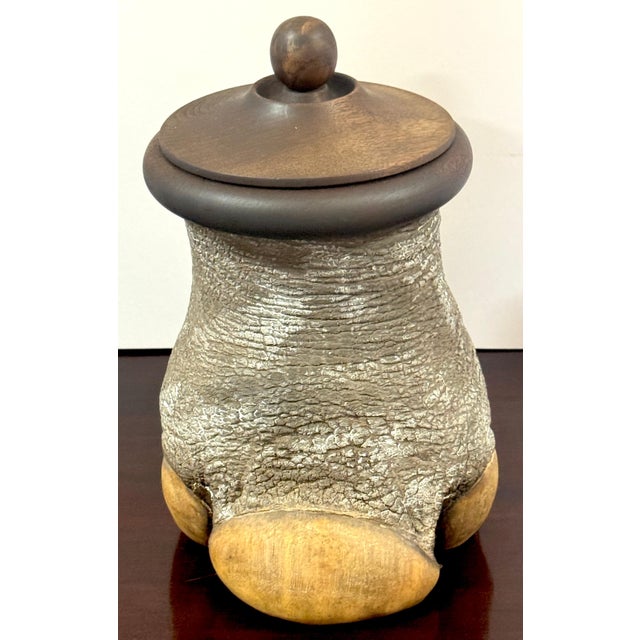 Faux Elephant Foot Humidor with Carved Hardwood Lid, Late 20th Century For Sale - Image 4 of 10