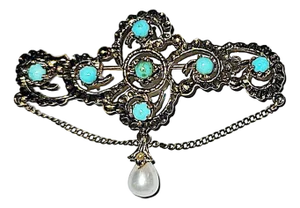 late 19th Century Victorian 14k Gold and Turqouise Brooch
