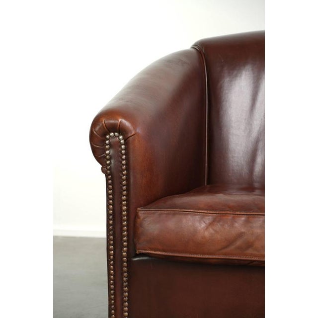 Sheepskin Club Armchairs in Dark Cognac, Set of 2 For Sale - Image 11 of 15