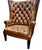Pair of High-Back, Barrel-Shape Tufted Leather Armchairs With Brass Nailhead Trim For Sale - Image 9 of 9