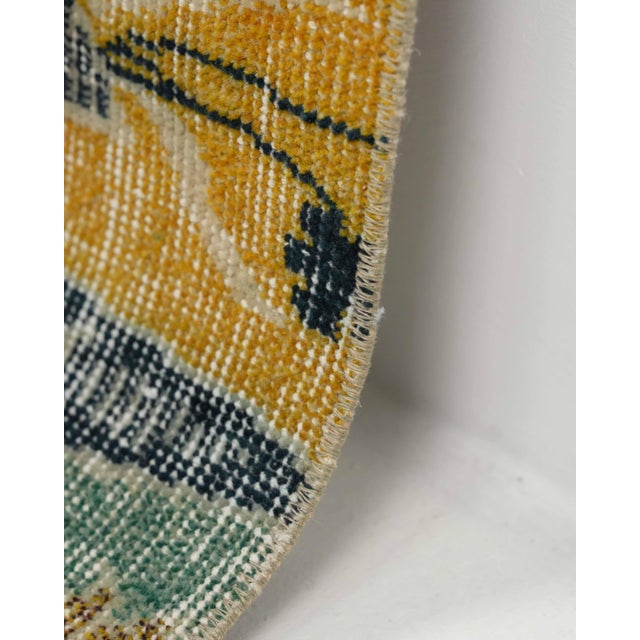 1970s Vintage Turkish Handmade Wool Cotton Green Yellow Runner Rug For Sale - Image 9 of 11