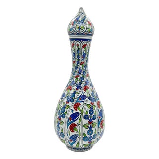 Handmade Ceramic Fluted Nightingale Vase with Lid (30cm) Polychrome Floral Pattern For Sale