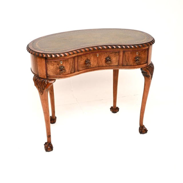 Antique Burr Walnut Leather Top Kidney Shaped Desk, 1900 For Sale - Image 11 of 11