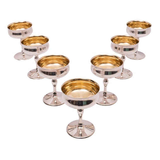 Reed & Barton Antique American Sterling Silver Gilt Art Deco Sherbet Cocktail Wine Goblets - Set of 7 For Sale - Image 4 of 10