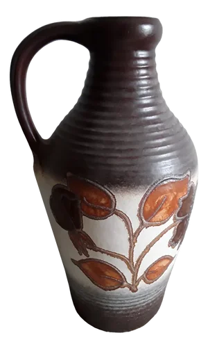 German Ceramic Vase in Brown Tones with Stylized Floral Motif from Bay Keramik, 1970s