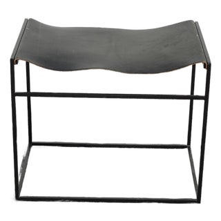 Black Bench With Leather Seat Stool W Metal Frame #2 For Sale