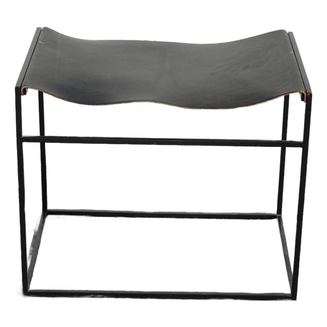 Black Bench With Leather Seat Stool W Metal Frame #2 For Sale