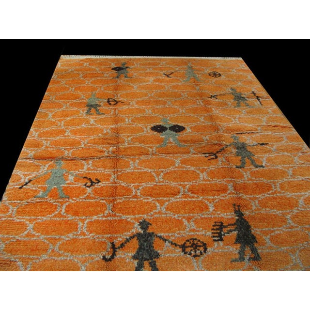 Mid 20th Century 1950s Orange Figurative Swedish Scandinavian Rya Rug 6'6" X 9'9" Handknotted Wool Carpet For Sale - Image 5 of 6