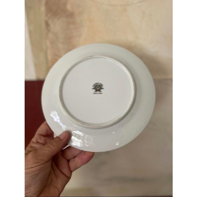 Metal Vintage Noritake Geranium Burgundy and Gray 6.5” Plates - Set of Nine (9) For Sale - Image 7 of 10