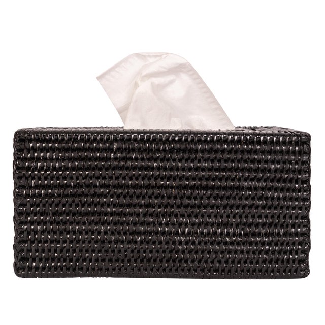 Coastal Artifacts Rattan Long Tissue Box, Tudor Black For Sale - Image 3 of 6