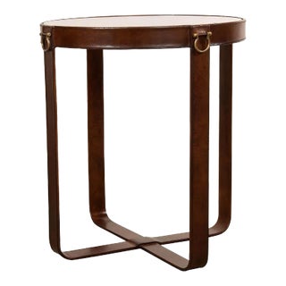 Industrial Round Leather End Table For Sale