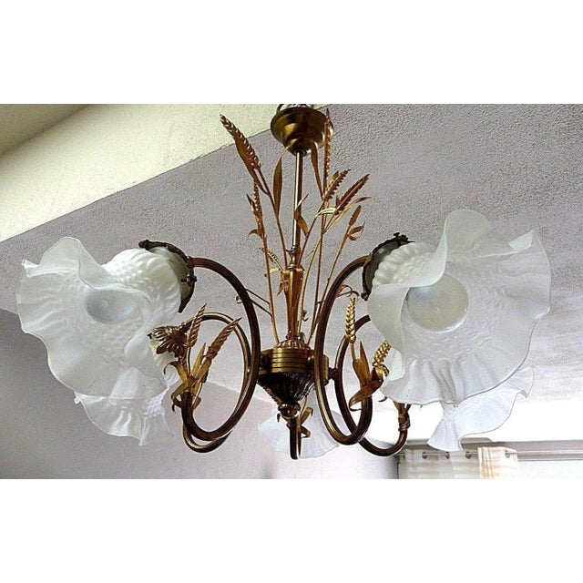 Mid-Century Maison Bagues Style Sheaf of Wheat W/ Tulip Shade Chandelier For Sale In Miami - Image 6 of 10