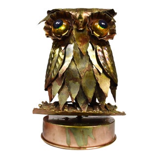 Vintage Sankyo Brutalist Art Owl Musical Box Figurine For Sale