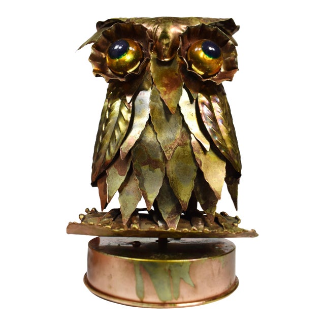 Vintage Sankyo Brutalist Art Owl Musical Box Figurine For Sale