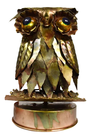 Vintage Sankyo Brutalist Art Owl Musical Box Figurine