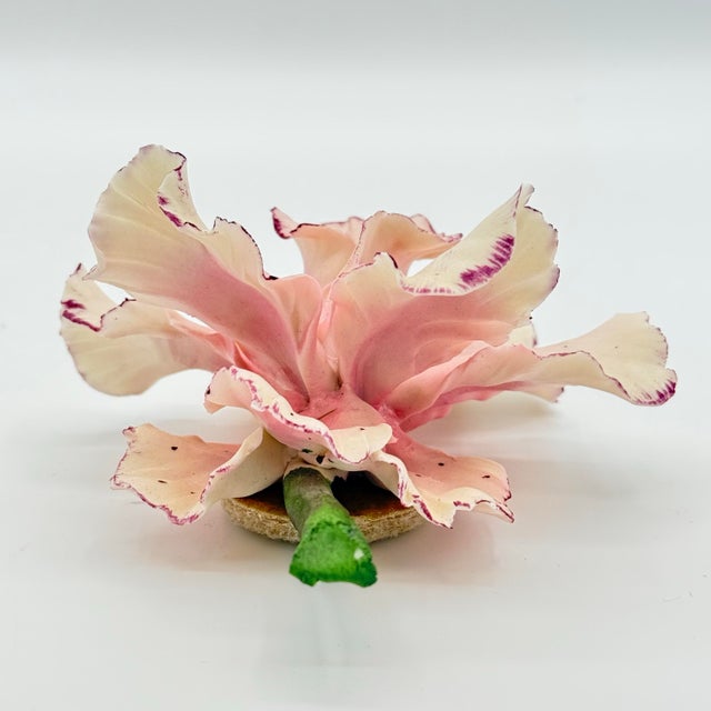 Late 20th Century Italian Capodimonte-Style Porcelain Pink Lily Sculpture – Realistic Hand-Formed Floral For Sale - Image 5 of 8