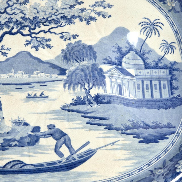 Blue Antique English Blue and White Ironstone Platter on Stand For Sale - Image 8 of 8