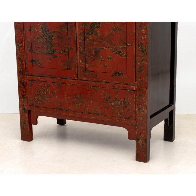 Wood Chinese Red Lacquered Cabinet For Sale - Image 7 of 10
