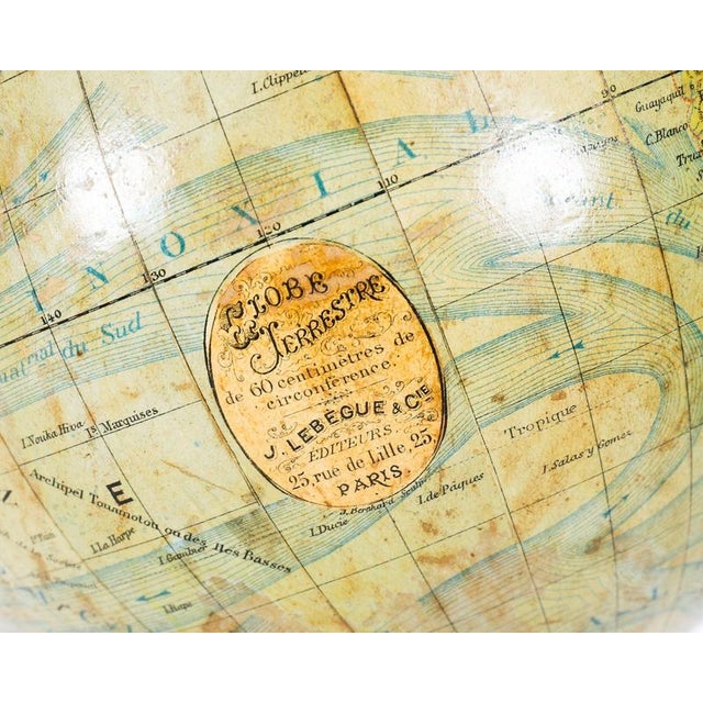 Antique French Terrestrial Globe by Lebegue & Cie, 1880 For Sale - Image 11 of 16