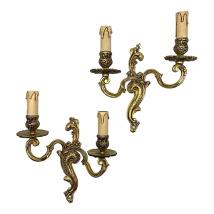 1920's French Rococo 18thc Louis XV Style Gilt Bronze Wall Sconces Signed by Atelier Petitot a - Pair