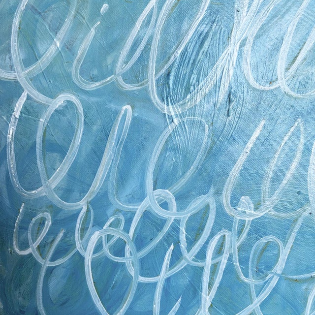 Original Abstract Calligraphy Painting in Brushed Gold Frame, Oil on Canvas, 14.5" X 14.5" by Tatiana Duperault For Sale - Image 4 of 5