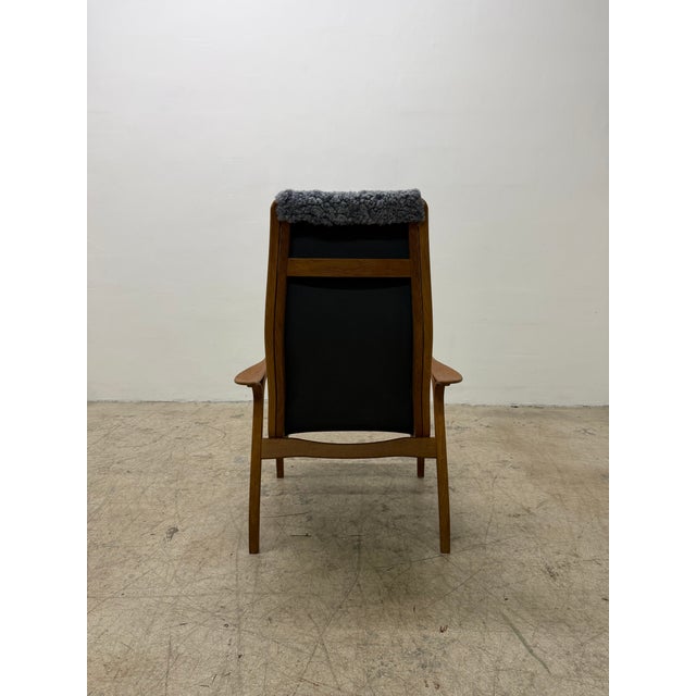 Yngve Ekström Lamino Teak Wood Frame Armchair With Sheepskin Fabric for Swedese For Sale - Image 4 of 17