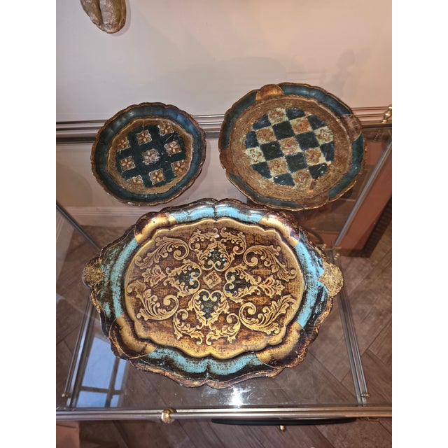 Three Small Vintage Florentine Trays For Sale In San Antonio - Image 6 of 16