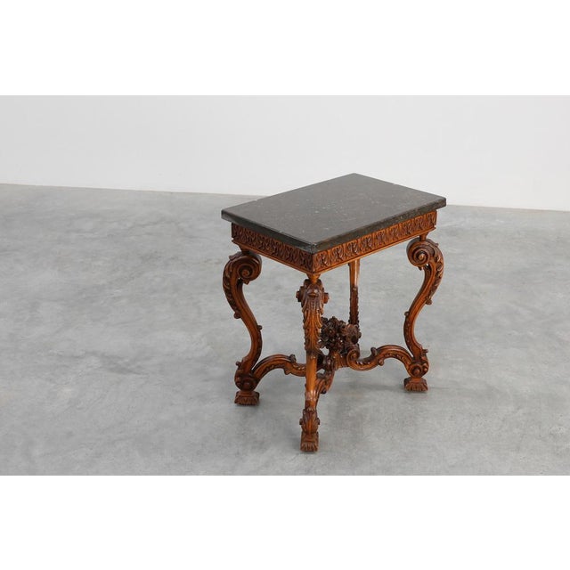 Napoleon III Style Carved Walnut Side Table with Ardune Top, France, 1900s For Sale - Image 12 of 18