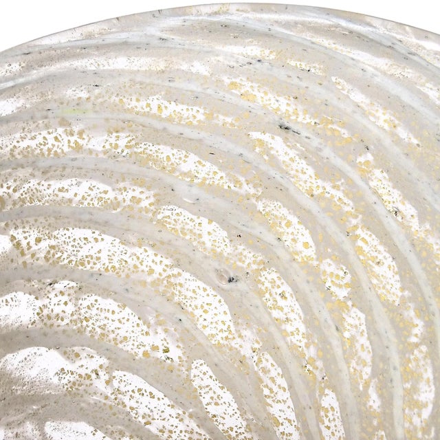 Vintage Murano Gold Flecks White Swirl Italian Art Deco Style Glass Applied Flowers Fan Shape Vase For Sale - Image 9 of 10