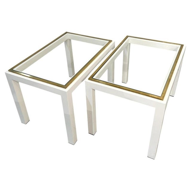 Mid-Century Modern Cream Metal & Brass Side Tables with Glass Top, 1970s, Set of 2 For Sale - Image 12 of 12