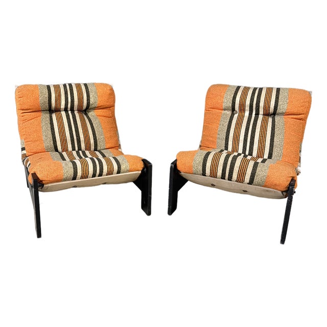 Late 20th Century Orange Striped Danish Postmodern Lounge Chairs For Sale