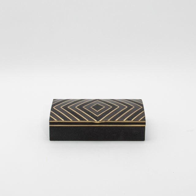 R & Y Augousti Set of 3 Boxes in Black Oak With Black Shell, Shagreen and Brass Details by R&y Augousti For Sale - Image 4 of 12