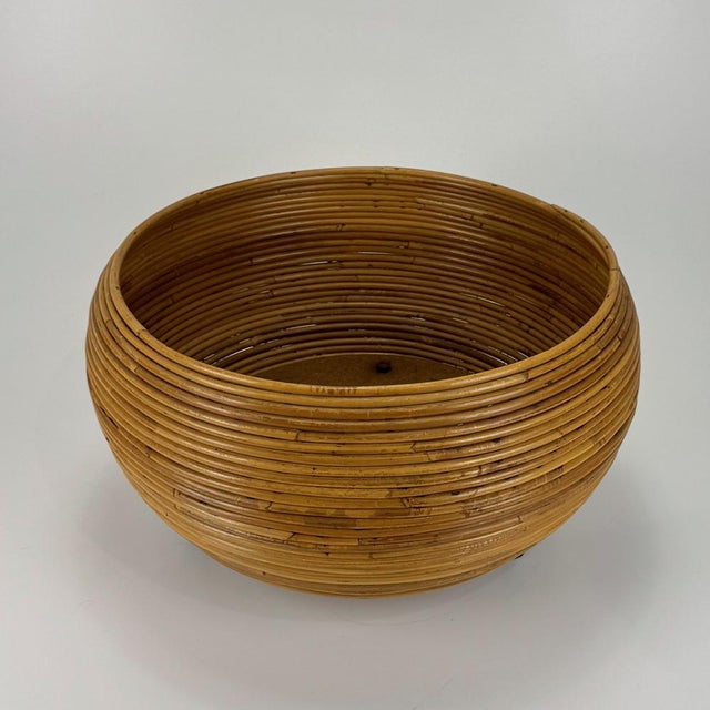 Mid-Century Modern Mid-Century Round Rattan Basket Planter in the style of Vivai del Sud, Italy, 1960s For Sale - Image 3 of 7